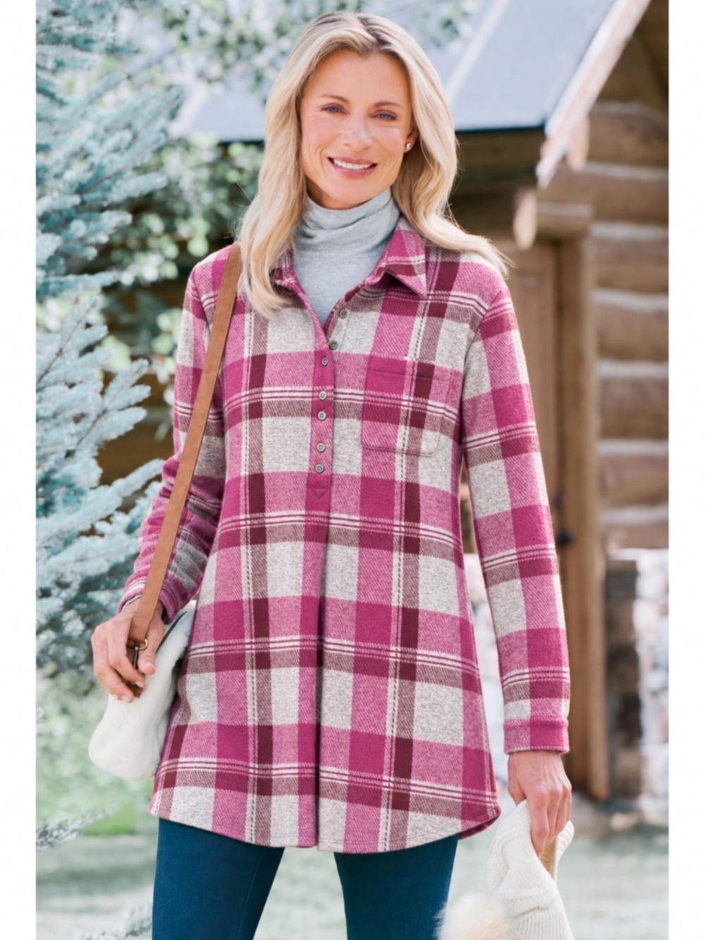 NWT Soft Surroundings Mad Over Plaid Flannel Tunic Shirt Sz M